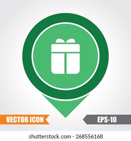 Gift Box Icon On Map Pointer. Eps.-10.