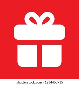 Gift box icon on red background, flat design style. Vector illustration eps 10.