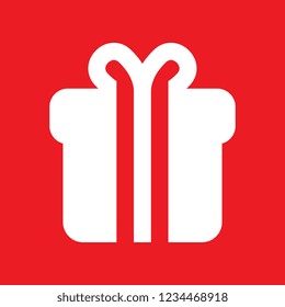 Gift box icon on red background, flat design style. Vector illustration eps 10.