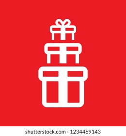 Gift box icon on red background, flat design style. Vector illustration eps 10.