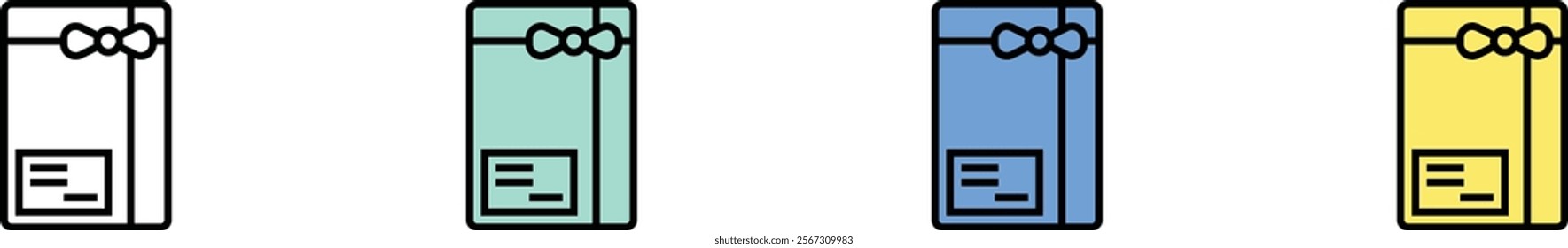 gift box icon. Outline, Green, Blue and Yellow Style Design Isolated On White Background