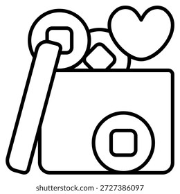 Icono de caja de regalo con estilo de contorno y base perfecta de píxeles. Conveniente para el diseño del Sitio web, el logotipo, el App y el UI. Basado en el tamaño del icono en general, por lo que se puede reducir.