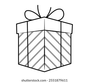 Gift box icon. Outline vector illustration isolated on a white background. Holiday, present, birthday, party.