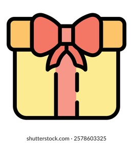 Gift box icon outline vector. Birthday present. Ribbon bow color flat
