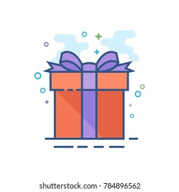 Gift box icon in outlined flat color style. Vector illustration.