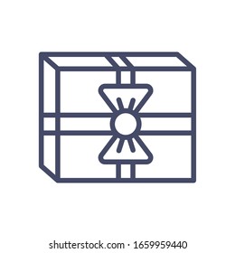 gift box icon over white background, line style, vector illustration