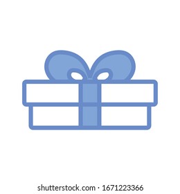 gift box icon over white background, blue outline style, vector illustration