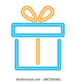 Geschenkbox-Symbol auf weißem Hintergrund, neonischer Stil, Vektorgrafik