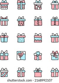Paquete de iconos de caja de regalo, ilustración, vector sobre un fondo blanco.