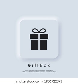 Gift box icon. Party and celebration concept. Surprise and birthday items, gift, present, ribbon, small and big boxes. Vector. Neumorphic UI UX white user interface web button. Neumorphism