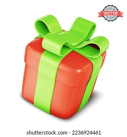 Gift box icon or present. 3d icon in cartoon style. Realistic vector illustration