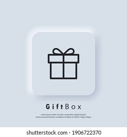 Gift box icon. Present birthday Christmas holiday. Party and celebration concept. Vector. Neumorphic UI UX white user interface web button. Neumorphism