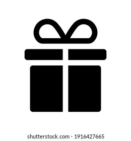 Icono de la caja de regalo o icono actual. Caja de regalo al estilo glifo. Aplicable para celebración o presente, cinta, diseño de ganancia. Presentar símbolo. Ilustración vectorial.