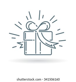 Gift Box Icon. Present Sign Symbol. Thin Line Icon On White Background. Vector Illustration.