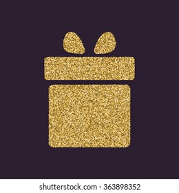 Gift box icon. Present symbol. Gold sparkles and glitter Vector illustration