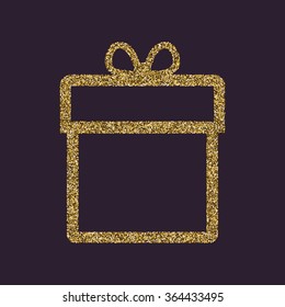 Gift box icon. Present symbol. Gold sparkles and glitter Vector illustration