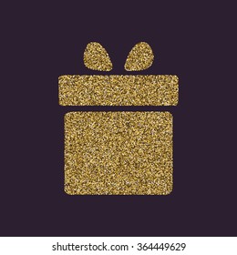 Gift box icon. Present symbol. Gold sparkles and glitter Vector illustration