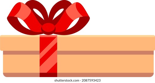 Icono de la caja de regalo. Presente atado con cinta roja de seda. Vista lateral
