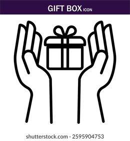 Gift box icon. Present gift box tied, open, birthday, valentine, wedding event, party, celebration, and achievement success. Vector illustration. Editable Stroke.EPS 10