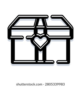 Gift box icon, presenting an outline drawing, symbolizing love, surprise, or a special occasion with a heart shaped ribbon accent, perfect for celebration and gift giving concepts