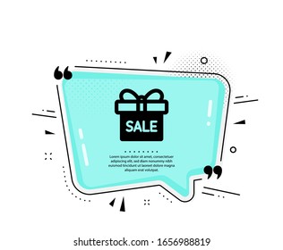 Geschenkbox-Symbol. Angebotsblase.Vorliegendes oder Verkaufszeichen. Geburtstag Shopping Symbol. Paket in Geschenkwrap. Anführungszeichen. Symbol für klassisches Verkaufsangebot. Vektorillustration