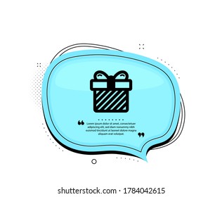Gift box icon. Quote speech bubble. Present or Sale sign. Birthday Shopping symbol. Package in Gift Wrap. Quotation marks. Classic surprise icon. Vector