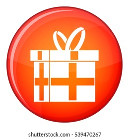 Gift in a box icon in red circle isolated on white background vector illustration