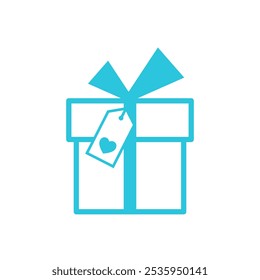 Gift Box Icon with Ribbon and tag. Isolated on white background. 