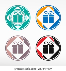 Gift box icon - round color set. Web icon element..