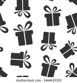 Gift box icon seamless pattern background. Present package vector illustration on white isolated background. Surprise business concept.