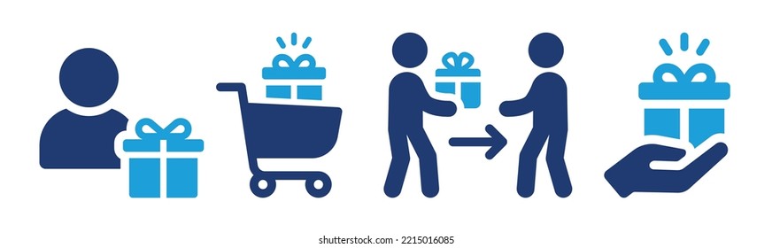 Juego de iconos de la caja de regalo. Ilustración vectorial actual de cumpleaños.