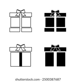 Gift box icon set black and white design template. Gift giving icon. For birthday, anniversary, special day, Christmas event, decoration and business industry. Symbol element vector illustration