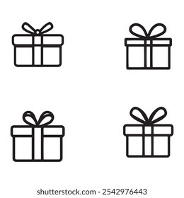 Gift box icon set . Black Gift box icon on white background.