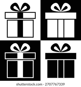 Gift Box Icon Set Black and White Design for Presents and Celebrations