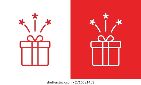 Conjunto de iconos de caja de regalo, Elementos de celebración y sorpresa, contraste rojo y blanco, cinta y destellos, Vector para UI festivo