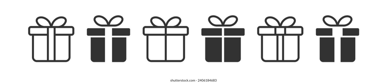 Juego de iconos de la caja de regalo. Sorpresa de la caja de Navidad. La celebración está presente. Ilustración vectorial.