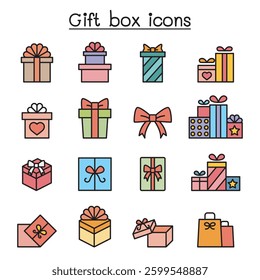 Gift box icon set in colorline style