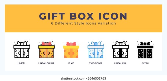 Gift box icon set with different styles. Design elements for logo. Vector illustration.