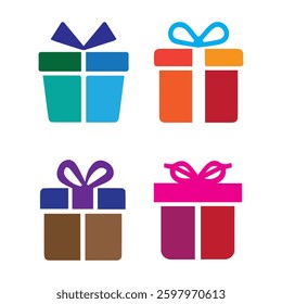 Gift box icon set. Editable stroke eps 10.
