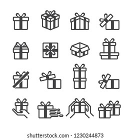 Gift box icon set. Flat icon set design, Out line vector icon set for design.