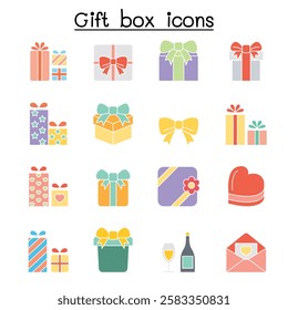 Gift box icon set  in flat color style