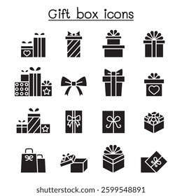 Gift box icon set in glyph style