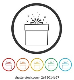 Geschenkbox-Symbol. Symbole in Farbkreis-Schaltflächen festlegen