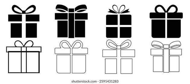 Gift box icon set in line style. Surprising gift box, Gift wrapping simple black style symbol sign for apps and website, vector illustration