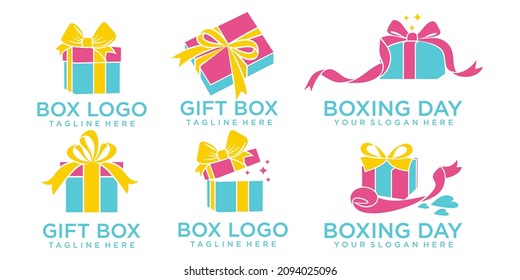 Gift box icon set logo , Logo Symbol Template Design Vector, Emblem, Design Concept, Creative Symbol, Icon