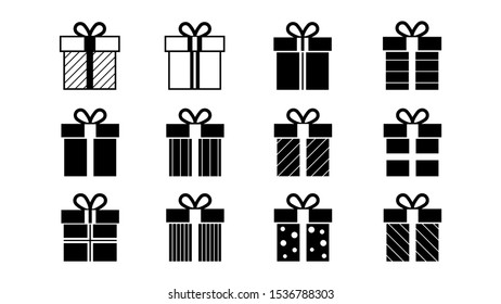 Gift box icon set on white background. Gift for new year or christmas. Isolated vector illustration.