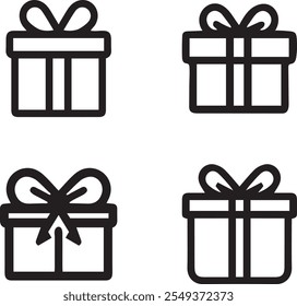 Gift box icon set outline, Christmas Present gift box set vector on white background
