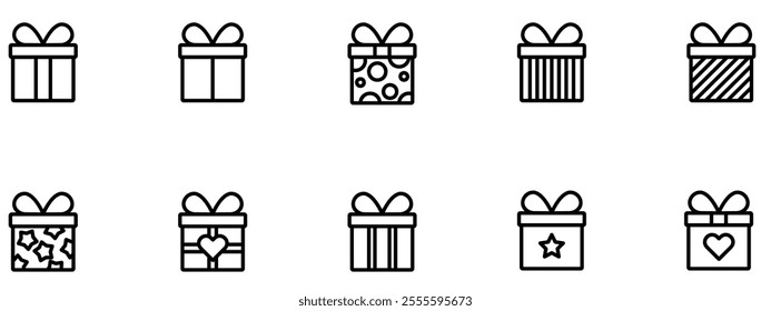Gift box icon set. Outline icons for web