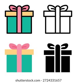 Conjunto de iconos de caja de regalo. Presente La Caja De Regalo Atada, Cumpleaños, Ramadán, Evento De Boda, Fiesta, Celebración Y Éxito Del Logro. Múltiples iconos de estilo, 