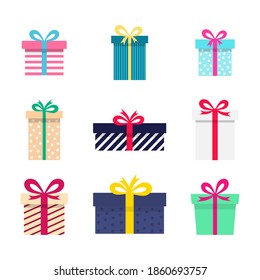 Gift box icon set. Presents holiday collection. Vector illustration isolated on white.